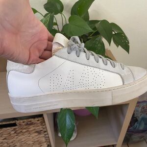P448 White and Light Gray Low-Top Sneakers